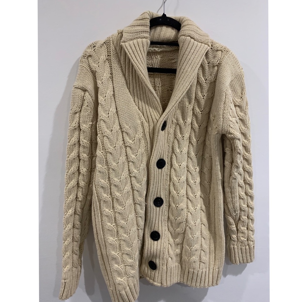 Cotton Fisherman Sweater, Shawl-Collar Cardigan